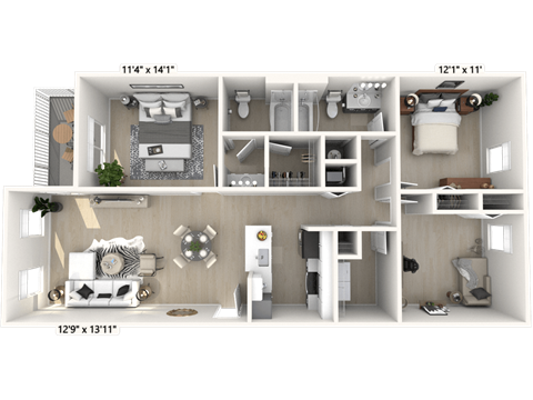 The Declaration - 3 BR 2 BA Floor Plan at Alexandria of Carmel Apartments, Indiana, 46032